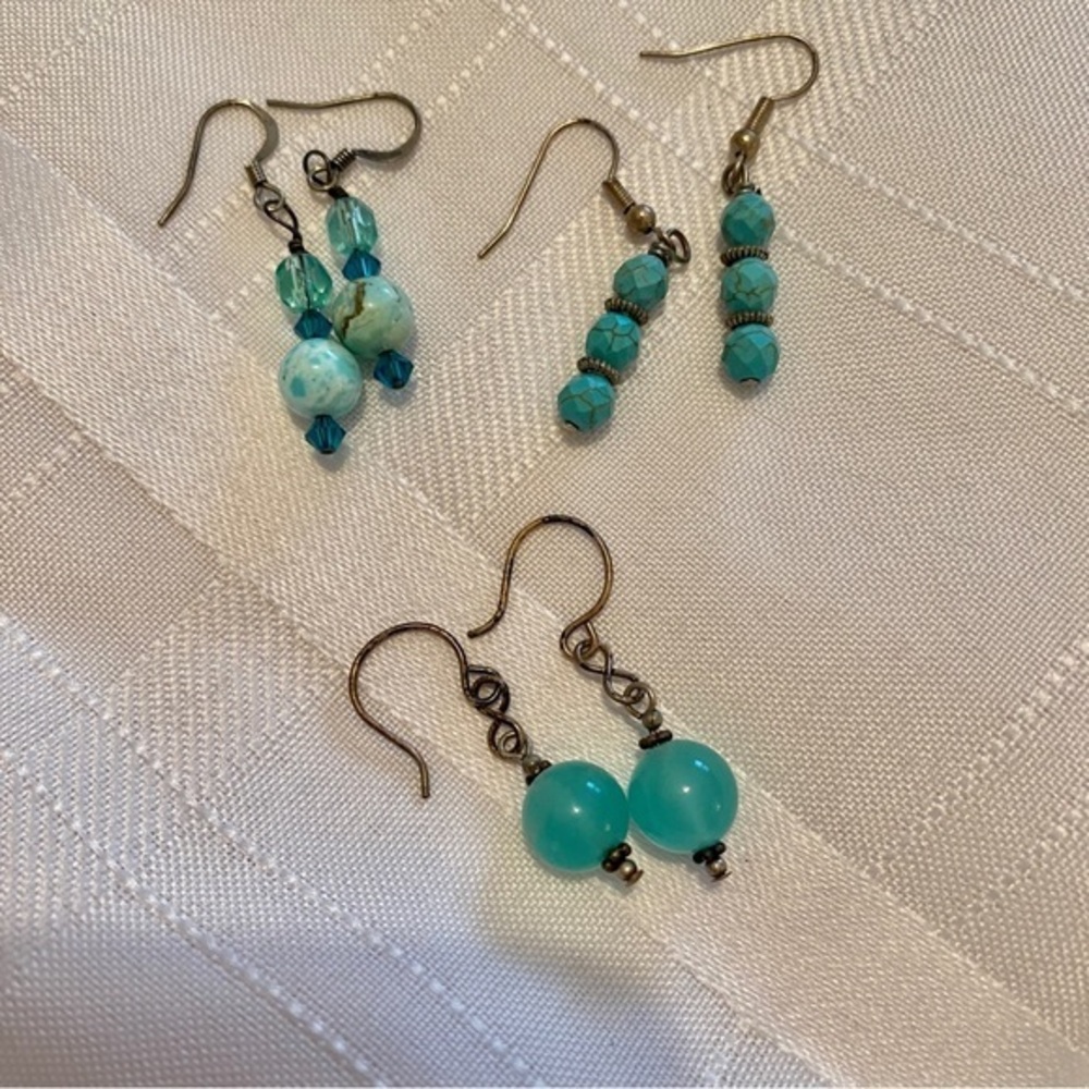 Lot of 3 Handmade Earrings Teal Colored